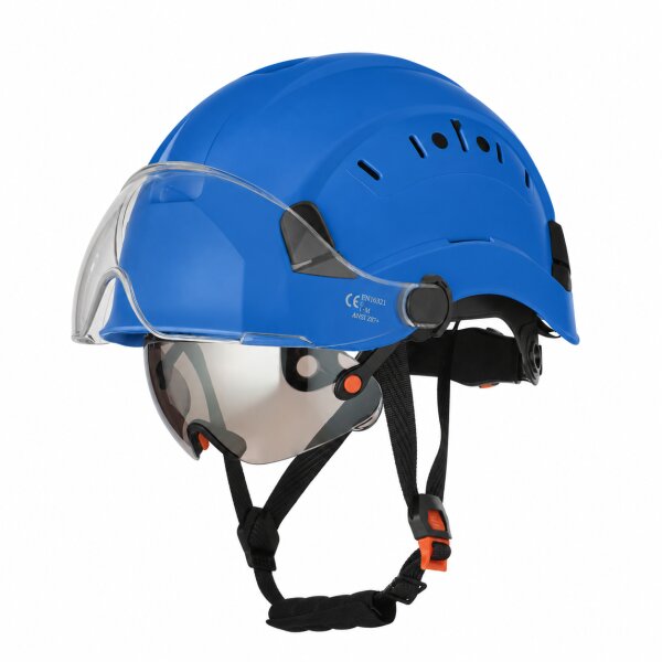 Schutzhelm mit Kinnriemen und 2 Visieren Nevada H02 blau